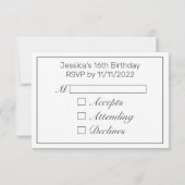 ティアラミニマルモダンリストホワイトブラックスウィート16 出欠カード (裏面)