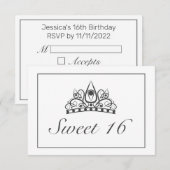 ティアラミニマルモダンリストホワイトブラックスウィート16 出欠カード (正面/裏面)
