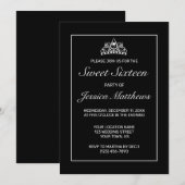 ティアラミニマルモダンリストホワイトブラックスウィート16 招待状 (正面/裏面)