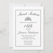 ティアラミニマルモダンリストホワイトブラックスウィート16 招待状 (正面)