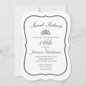 ティアラミニマルモダンリストホワイトブラックスウィート16 招待状 (正面)