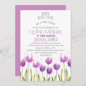 ティアラモダンキンセアニラパープルラベンダー誕生日 招待状 (正面/裏面)