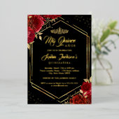 ティアラモダンフローラレッド金ゴールドキンセアニェラフォイルインヴィ 箔招待状 (立ち正面)