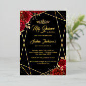 ティアラモダンフローラ金ゴールドレッドキンセアニェラ 箔招待状 (立ち正面)