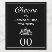 ティアラモダンブラックミニマル誕生日 ワインラベル (シングルラベル)