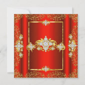 ティアラレッドダマスク金ゴールドホワイトバースデーパーティー 招待状 (裏面)