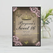 ティアラ淡い色の蝶ピンクローズ甘い16写真 招待状 (スタンド正面)