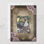 ティアラ淡い色の蝶ピンクローズ甘い16写真 招待状 (裏面)