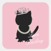 ティアラ猫シャワー ピンクシャワーパーティー スクエアシール (正面)