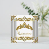 ティアラ金ゴールドホワイトキンセアニェラ15誕生日 招待状 (スタンド正面)