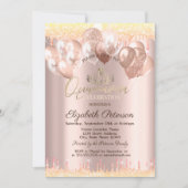 ティアラ、グリッターがバルーンをドロップQuinceaenera 招待状 (正面)