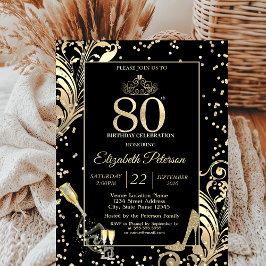 ティアラ グリッター ヒール ダイヤモンド スワール 80歳の誕生日 招待状