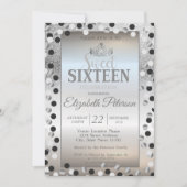 ティアラ, シルバーグリッター ボケ ドット スイート16 パーティー 招待状 (正面)