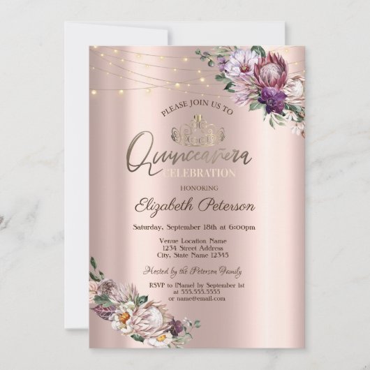 ティアラ,ストリングライトトロピカルフラワーズキンチェニェラ 招待状 (正面)