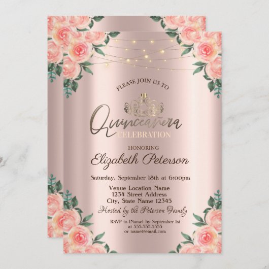 ティアラ、ストリングライトバラクインセアニラ 招待状 (正面/裏面)