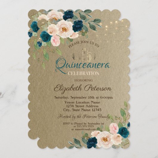 ティアラ、ストリングライトフラワークラフトキンセニェラ 招待状 (正面/裏面)