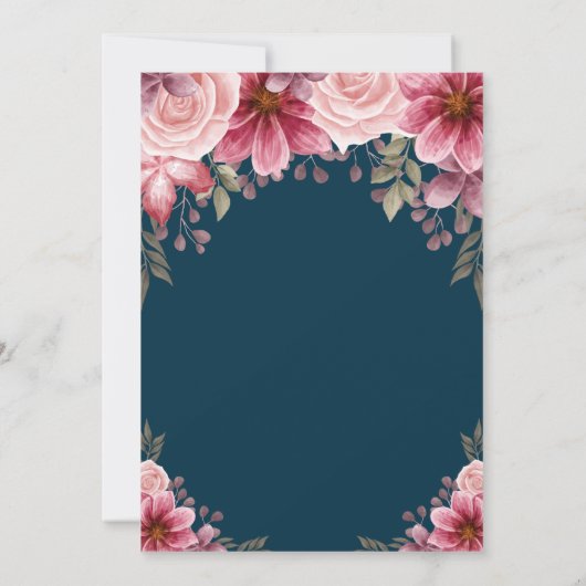 ティアラ、ストリングライトフラワーネイビーブルーキンセニェラ 招待状 (裏面)