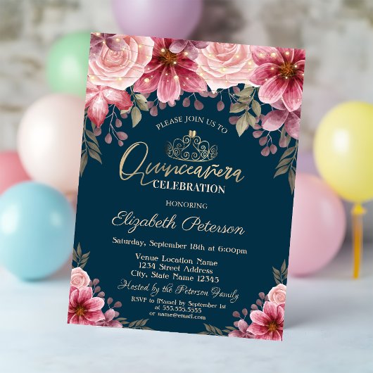 ティアラ、ストリングライトフラワーネイビーブルーキンセニェラ 招待状