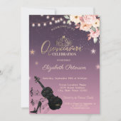 ティアラ、ストリングライト、ギター、 フローラル・キンセアニェーラ 招待状 (正面)