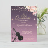 ティアラ、ストリングライト、ギター、 フローラル・キンセアニェーラ 招待状 (スタンド正面)