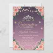 ティアラ、ストリングライト、レース、バラクインセアニラ 招待状 (正面)