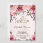 ティアラ、ストリングライト 花柄 ストライプのキンセアニエラ 招待状 (正面)