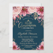 ティアラ、ストリングライト 花 ネイビーブルー キンセアニエラ 招待状 (正面)