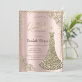 ティアラ、ダイアモンズドレス、バラ金ゴールドクインセアニラ 招待状 (スタンド正面)