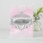 ティアラ&ダマスクピンクプリンセスベビーシャワー招待状 招待状 (スタンド正面)
