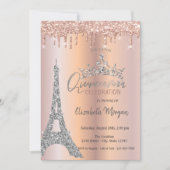 ティアラ ドロップス グリッター ローズゴールド 招待状 (正面)