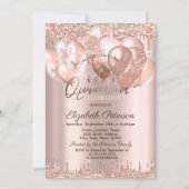 ティアラ、バラ金ゴールドグリッタードロップ気球キンセアニラ 招待状 (正面)