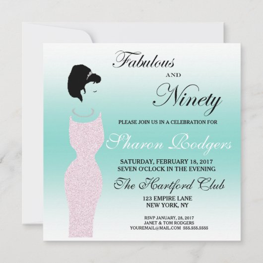 ティアラ·パーティーが90歳の誕生日パーティーで素晴らしい 招待状 (裏面)