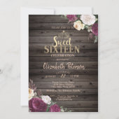 ティアラ、ブルゴーニュの花ウッドスイ素朴ート16パーティー 招待状 (正面)