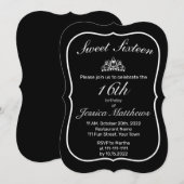 ティアラ モダン ミニマリスト 白 黒 スイート16 招待状 (正面/裏面)