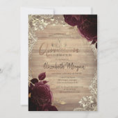 ティアラ、ライト、ウッドブルゴーニュバラレースキンセアニラ 招待状 (正面)