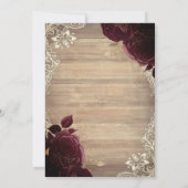 ティアラ、ライト、ウッドブルゴーニュバラレースキンセアニラ 招待状 (裏面)