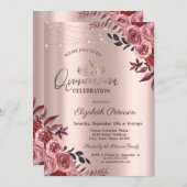 ティアラ、ライト シック バーガンディ ローズ キンセアニエラ 招待状 (正面/裏面)