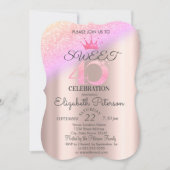 ティアラ, ローズゴールド スイート 40th オンブレ グリッター ボケ 招待状 (正面)