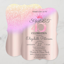ティアラ, ローズゴールド スイート 40th オンブレ グリッター ボケ 招待状