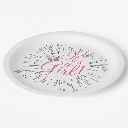 ティアラ「女の子だ!」 赤ちゃんシャワー ペーパープレート (アングル)