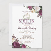 ティアラ、紙吹雪ブルゴーニュ花甘16パーティー 招待状 (正面)