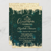 ティアラ、金ゴールドグリッタードリップススターズグリーンキンセアニラ 招待状 (正面/裏面)