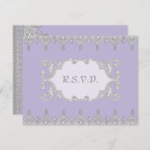 ティアロップレース、ラベンダー＆グレー - 結婚式招待状 出欠カード (正面/裏面)