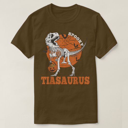 ティア不気味サウルス恐竜スケルトンTレックスカボチャ Tシャツ (デザイン正面)
