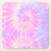 ティイェパステルレインボースパイラルヒッピー絞り染め スクエアペーパーコースター (正面)