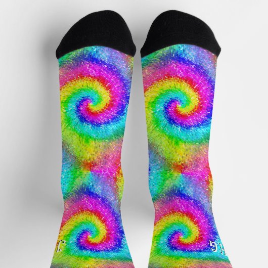 ティエトリップ(幻覚体験)のようなヒッピーサイケデリックレトロモノグラムの ソックス (上部)