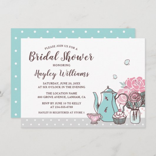 ティエレガントーパーティーバタフライフローラブライダルシャワー 招待状 (正面/裏面)