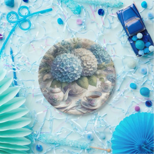 ティエレガントーパーティーブルーアジサイ紙プレート ペーパープレート (パーティー)