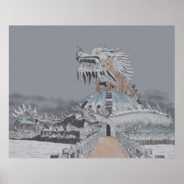 ティエン湖の廃棄されたウォーターパークのイラスト ポスター