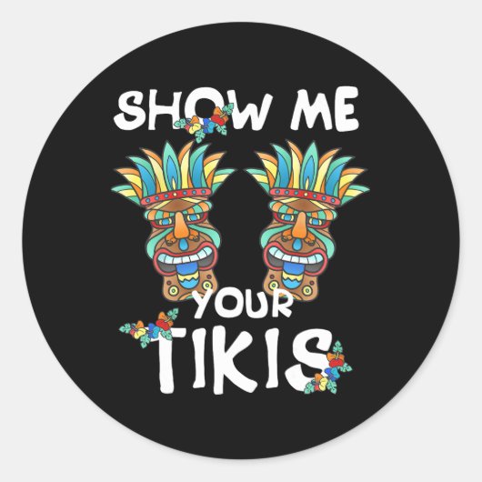 ティキの胸を表示おもしろいハワイアンアロハハ ラウンドシール (正面)